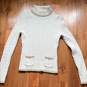 Vintage! Ann Taylor Women's Cream Cable Knit Turtleneck Sweater